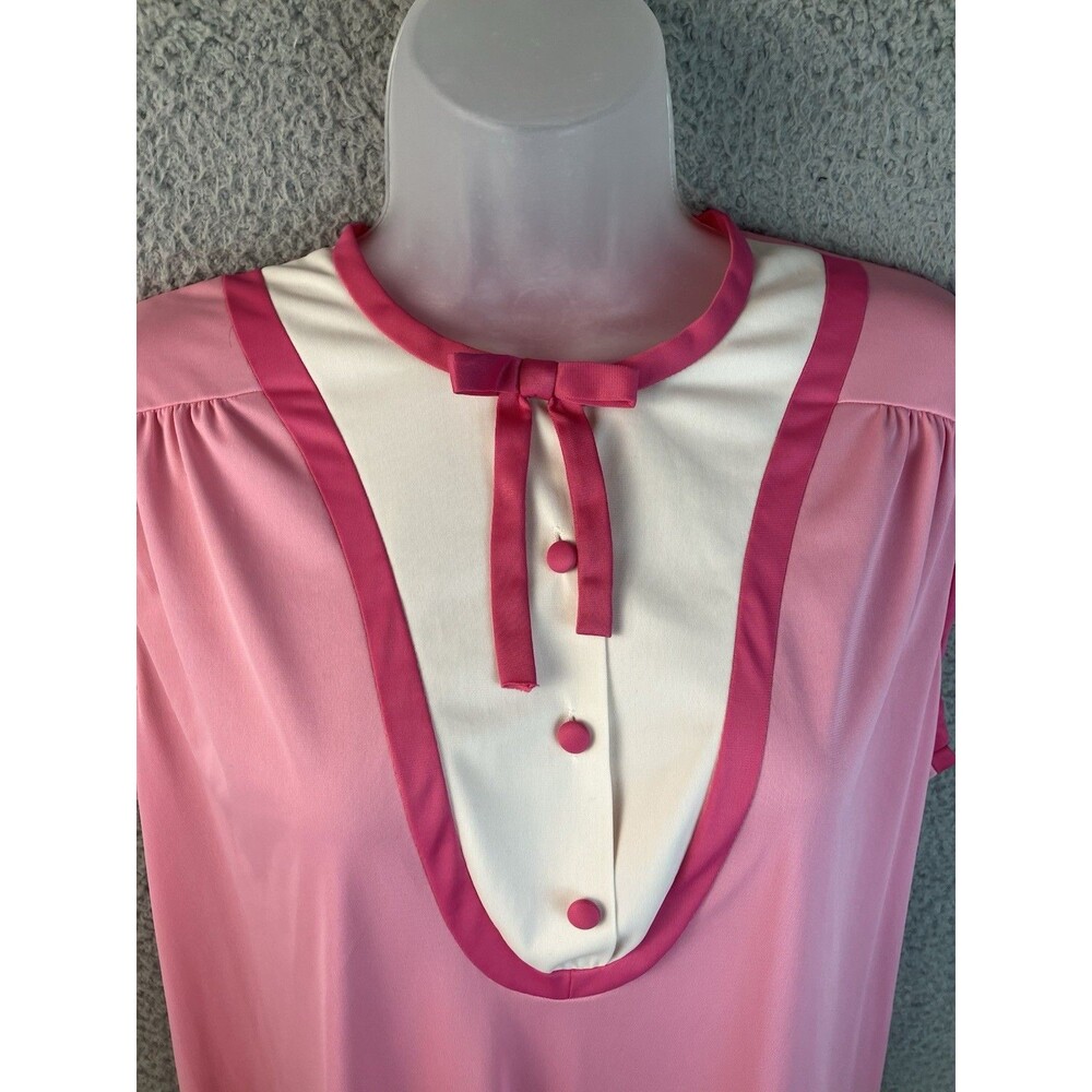 VTG MCM JC Penney Nylon Antron III Gaymode Pink Night Gown M Grandma Tuxedo Look - Picture 3 of 8